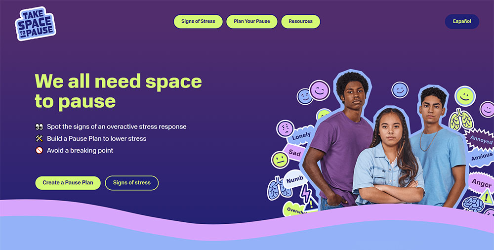 Screen capture of the Take Space to Pause website.